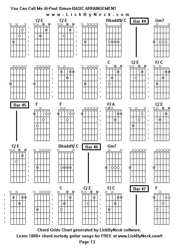 Chord Grids Chart of chord melody fingerstyle guitar song-You Can Call Me Al-Paul Simon-BASIC ARRANGEMENT,generated by LickByNeck software.